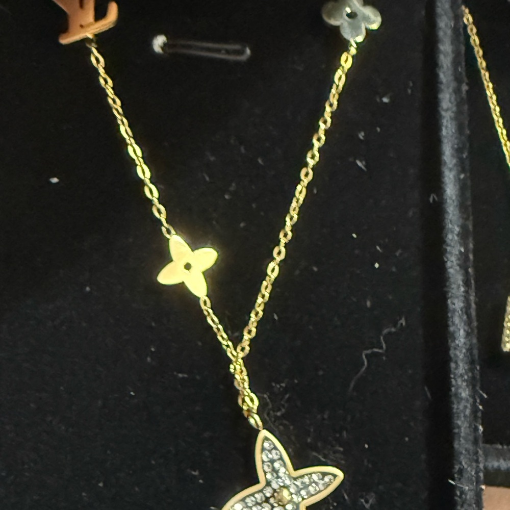 YNS Generic Gold and Silver Clover LV  24k gold over stainless Necklace